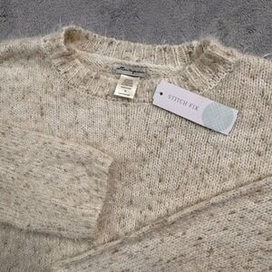Cotton Emporium Kaethe Sparkle Thread Eyelash Pullover Sweater Off White‎ Medium